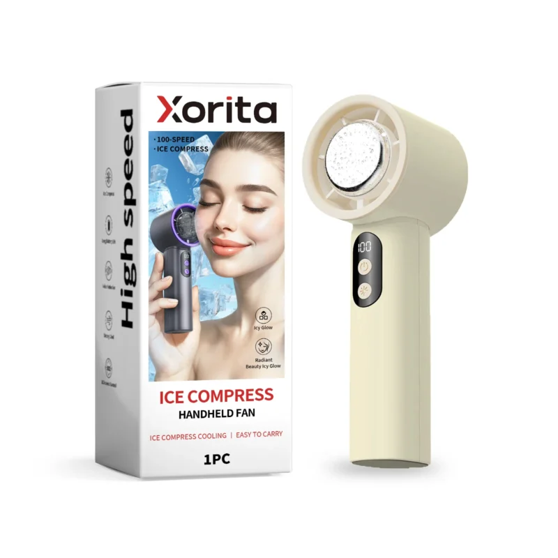 Xorita Beige Ice Pack Handheld Fan - Portable Mini Desktop Cooling Fan