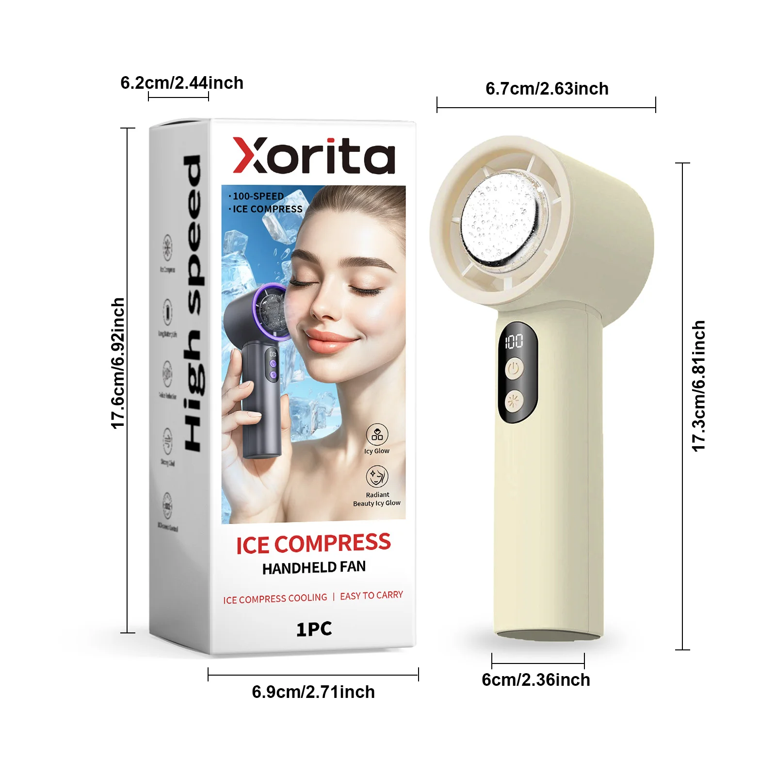 xorita beige ice pack handheld fan Xor HX 06 57