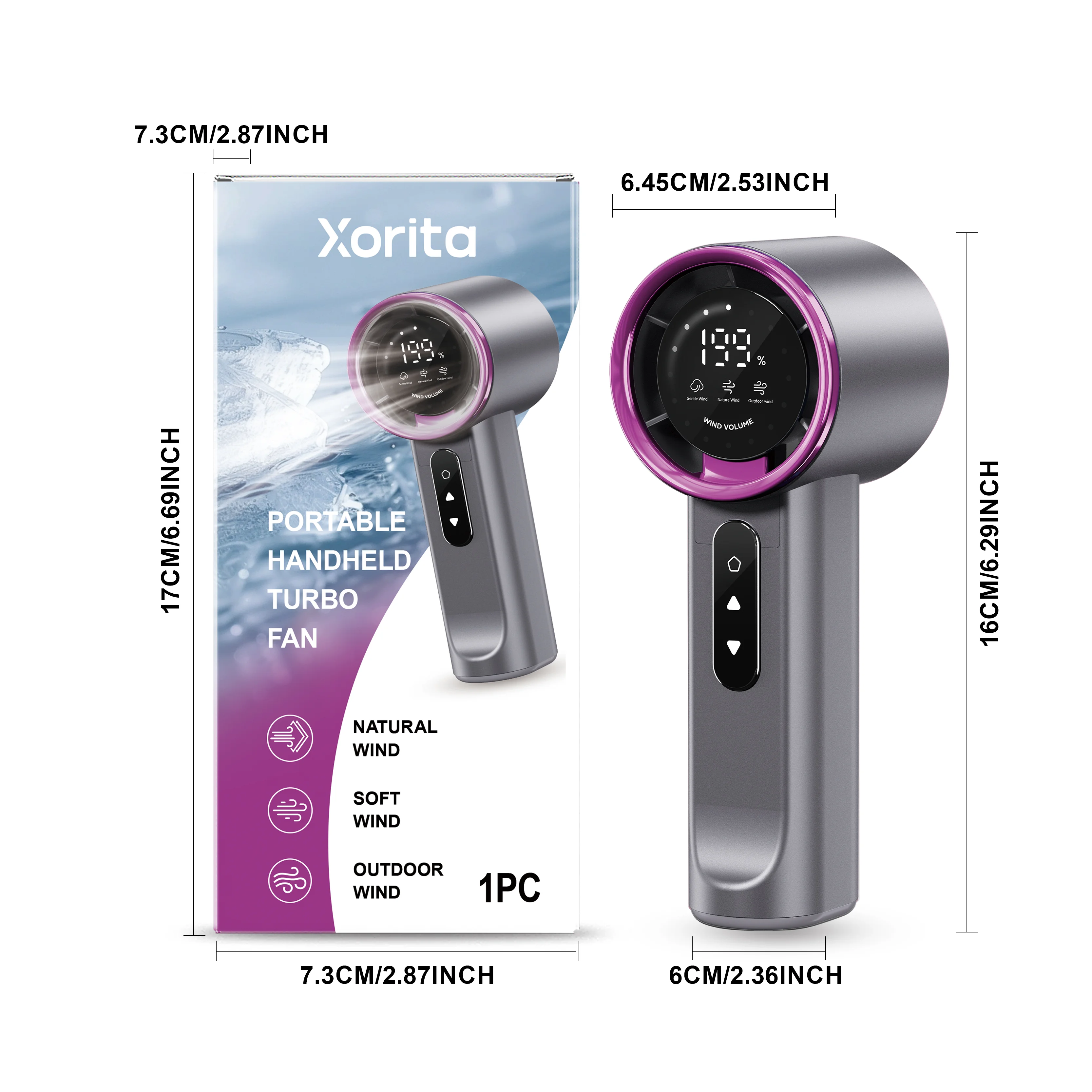 xorita grayish purple handheld fan Xor HX 07 64