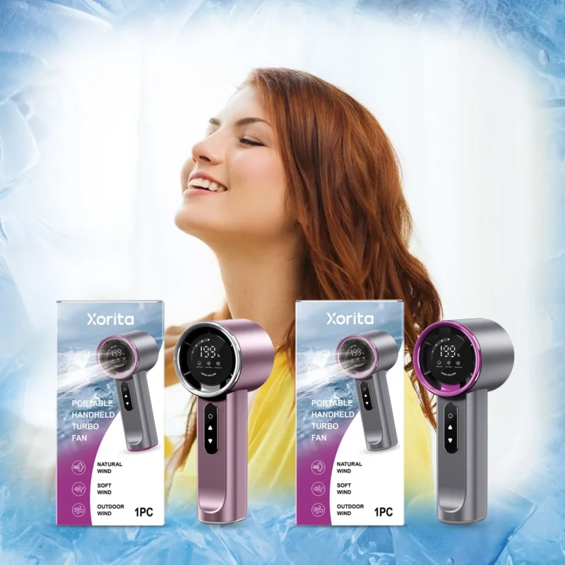 Xorita Purple Handheld Fan - 3 Adjustable Speeds, Fast Charge, Portable - Image 2