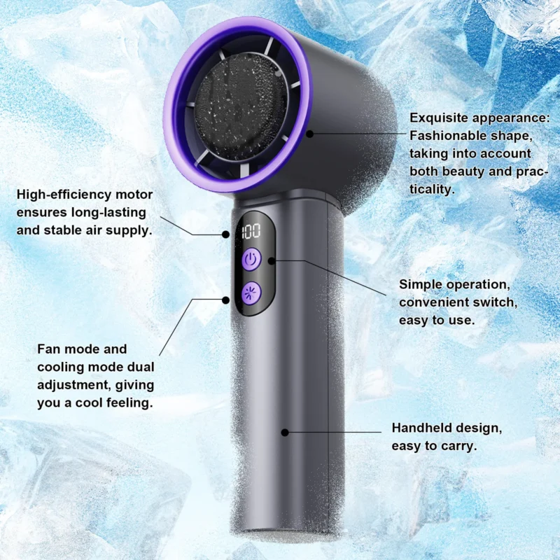 Xorita Roland Grey Ice Handheld Portable Mini Fan with Cooling and Charging - Image 3